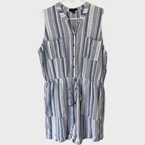 Kelly Renee Blue And White Striped Sleeveless Linen Romper Women's Size Large
